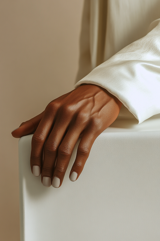 Side profile of male hands, nails impeccably groomed and natural